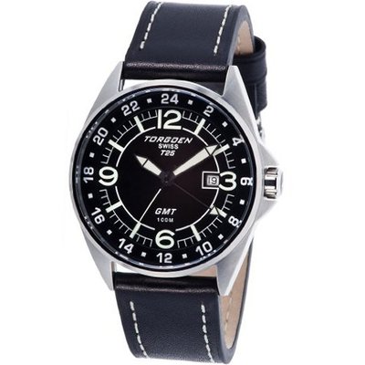 Torgoen - T25102 - Gents - Analogue Quartz - Black Dial - Black / Beige Leather Strap