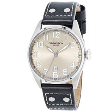 Torgoen T28102 Gents Quartz Analogue Silver Dial Black Leather Strap