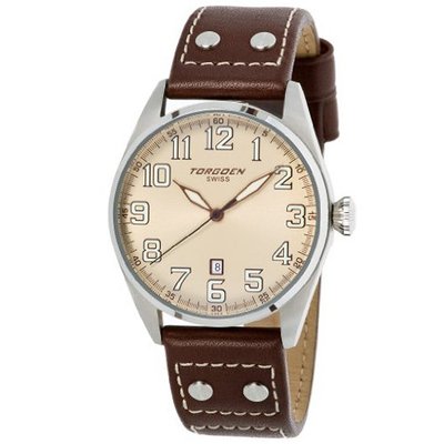 Torgoen T28103 Gents Quartz Analogue Beige Dial Brown Leather Strap