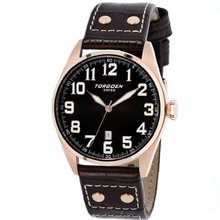 Torgoen T28105 Gents Quartz Analogue Black Dial Brown Leather Strap