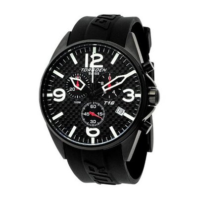 uTorgoen TORGOEN Swiss T16302 45mm Aviation with Chronograph, Black IP Case, Black Carbon Fibre Dial and Black PU Strap 