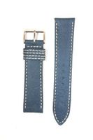 18mm Blue Bomber Leather Style band With Heavy S/S Buckle And Double Contrast Stitching