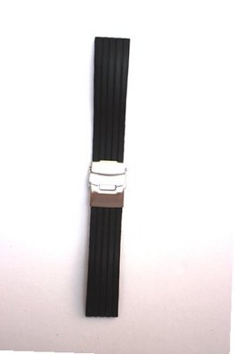 uToscana 22mm Black Rubber/Silicone Pirelli Style with S/S Deployment Buckle 