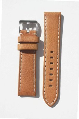 uToscana PANERAI Style 20mm Heavy Tan Genuine Italian Calfskin with Heavy Contrast Stitch and Brushed S/S Buckle 