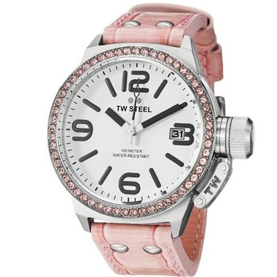 TW Steel Canteen Pink Leather Strap Swarovski Crystal - TW36