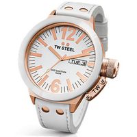 TW Steel CEO Canteen 50 MM White Dial White Leather Strap CE1036