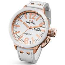 TW Steel CEO Canteen 50 MM White Dial White Leather Strap CE1036