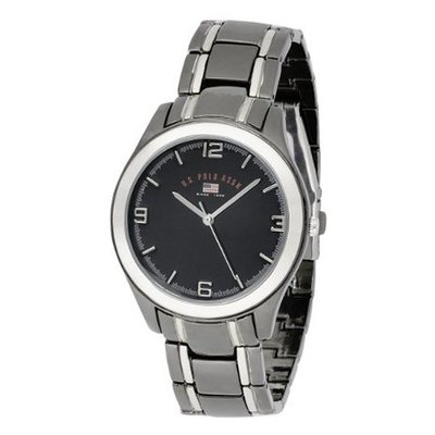 U.S. Polo Assn. Classic US8218EXL Black Dial Extra Long Gun Metal and Silver-Tone Bracelet