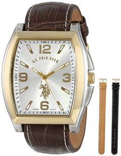 U.S. Polo Assn. Classic USC20115 Gold-Tone Set with Three Interchangeable Slide-Through Straps