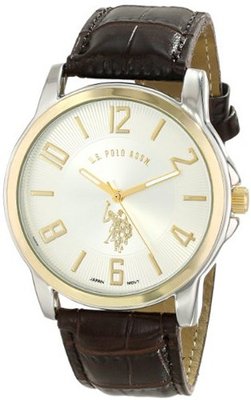 U.S. Polo Assn. Classic USC50009 Genuine Leather Silver Dial Strap