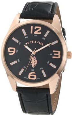 U.S. Polo Assn. Classic USC50076 Rose Gold-Tone and Black Strap