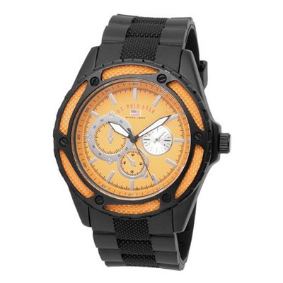 U.S. Polo Assn. Sport US9056 Orange Dial Black Rubber Strap