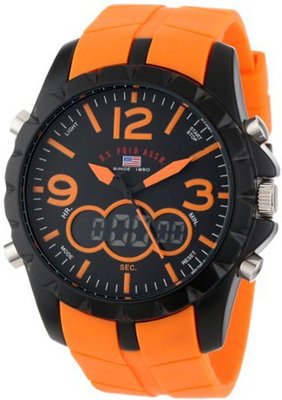 U.S. Polo Assn. Sport US9057 Analog-Digital Black Dial and Orange Rubber Strap