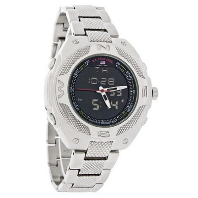 U.S. Polo Analog Digital Alarm Quartz Chronograph Silver US8175