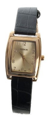 Citron Black Leatherette Strap & Gold Tone Dial Ladies Wrist New