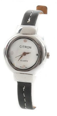 Citron Black Leatherette Strap & White Dial Diamante Ladies Wrist New