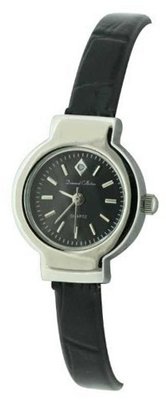 Diamond Collection Ladies with Real Diamond Thin Strap Black Round Face