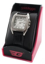 Golddigger Leatherette White Strap Diamante Dial Rim Ladies Wrist New
