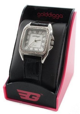 Golddigger Leatherette White Strap Diamante Dial Rim Ladies Wrist New