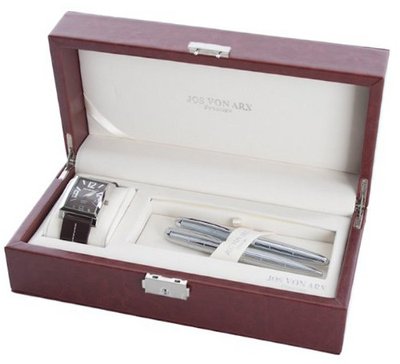 uUKM Gifts Leatherette Chest Gift Box With , Grid Cut Ballpoint & Rollerball Pens 