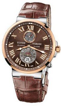 MENS ULYSSE NARDIN MAXI MARINE CHRONOMETER GOLD BROWN WRIST-WATCH 265-67/45