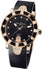 New Ladies Ulysse Nardin Marine Diamonds Lady Diver 18K Rose Gold Black 8106-101E-3C/12