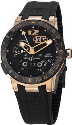 Ulysse Nardin El Toro Black Rubber Strap Automatic Perpetual Calendar Rose Gold 326-03-3
