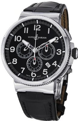 Ulysse Nardin Marine Chronograph Manufacture Black Leather Strap Automatic 1503-150/62