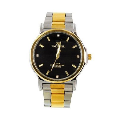 Fortune 'Baton' WAT1100M2TBK Elegant Silver and Gold 2tone Black Face  for Gift, Apparel