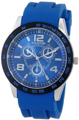 UNLISTED WATCHES UL1221 City Streets Round Silver Case Black Dial Bezel Blue Strap