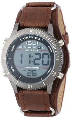 UNLISTED WATCHES UL1264 City Streets Round Grey Gun Case Digital Brown Strap