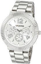 UNLISTED WATCHES UL4020 City Streets Triple Silver Analog Ridged Bezel Link Bracelet