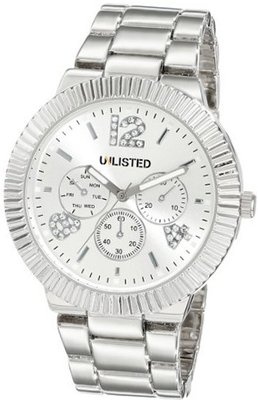 UNLISTED WATCHES UL4020 City Streets Triple Silver Analog Ridged Bezel Link Bracelet