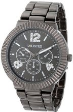 UNLISTED WATCHES UL4023 City Streets Triple Black Dial Analog Ridged Bezel Link Bracelet