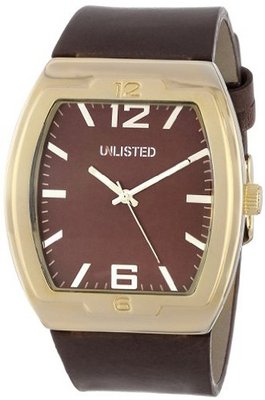 UNLISTED WATCHES UL5145 City Streets Gold Tone Tonneau Case Brown Dial Strap
