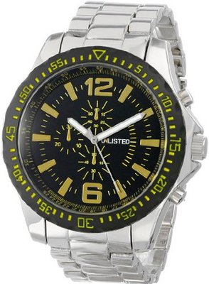 UNLISTED WATCHES UL5168KCP City Streets Silver Case Black Dial, Yellow Details Black Bezel and Silver Bracelet