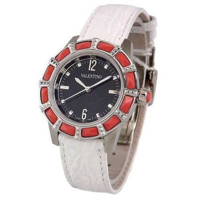 uValentino VALENTINO EDEN Swiss All Stainless Steel & Coral Black Dial Crocodile Strap V54SBQ99709 S009-WH 