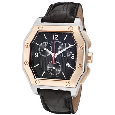 Valentino V39LCQ9509-S009 Prestige Chronograph Black Textured Dial Black Crocodile