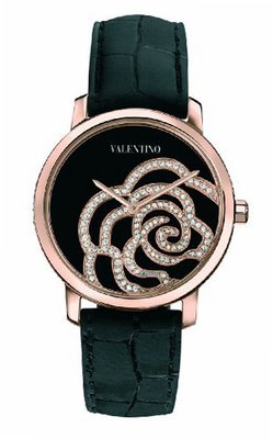 Valentino V41SBQ5099SSA09 Rose Gold-Plated Diamond Black Crocodile Leather