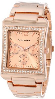 Vernier VNR11059RG Gun-Metal Rectangular Case Chrono-Look Bracelet