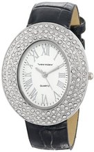 Vernier VNR11061SS Silver Oval Crystal S-Tone Bezel Crocodile Pattern Strap