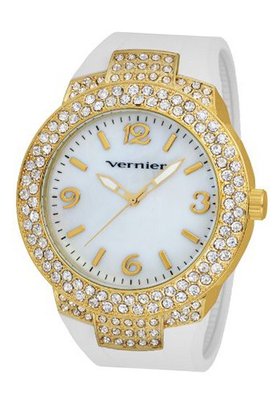 Vernier VNR11073YGW Mother-Of-Pearl Dial Rubber Strap Quartz