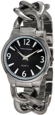 Vernier VNR11081GN Silver-Tone Metal and Black Dial Interlocking Chain Bracelet