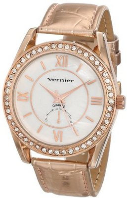 Vernier VNR11083RG Round Rose-Tone Mother-Of-Pearl Quartz