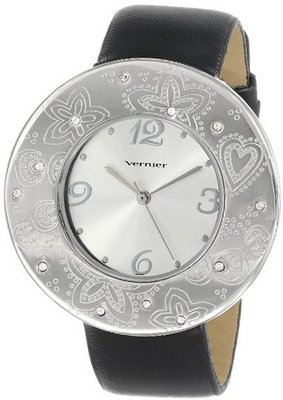 Vernier VNR111-13BK Laser-Cut Floral Design Bezel Thin Black Strap