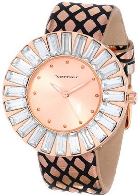 Vernier VNR11101RG Baguette Crystal Stones Sunray around Bezel