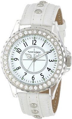Vernier VNR11104WHT Clear Plastic Case Crystal Stones Around Bezel