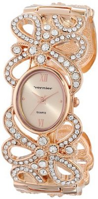 Vernier VNR1115 Rose Ribbon Pattern with Crystal S-Tones Quartz Bangle