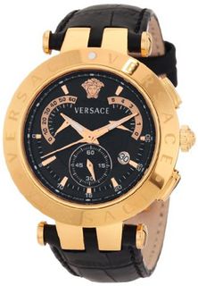 Versace 23C80D008 S009 "V-Race" 18k Rose-Gold Plated Stainless Steel and Black Leather