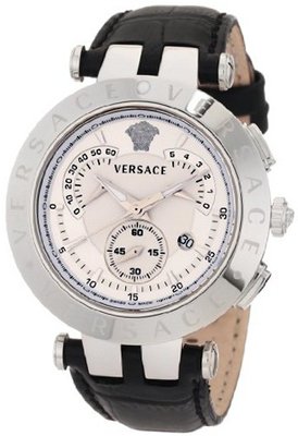 Versace 23C99D002 S009 V-Race Chrono 3 Interchangeable Top Rings Black Genuine Leather Strap